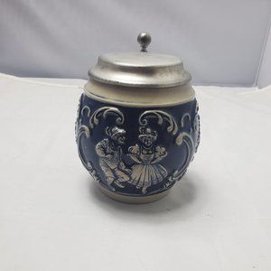 Gerzit West Germany Stone Ceramic Lidded Beer Stein Blue Octoberfest Rare Style